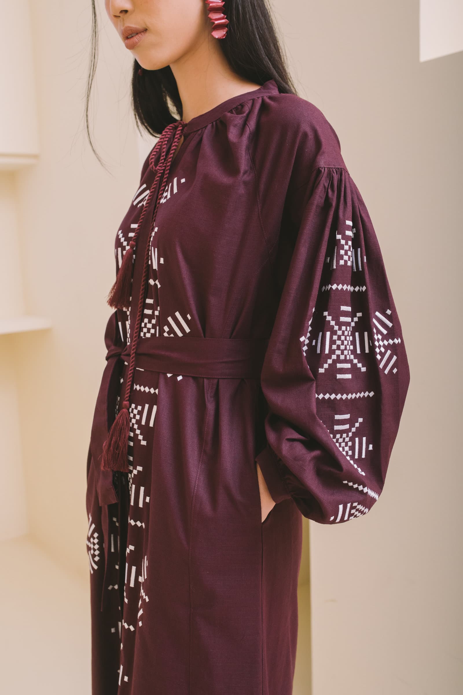 The Surya dress, embroidered sleeve detail
