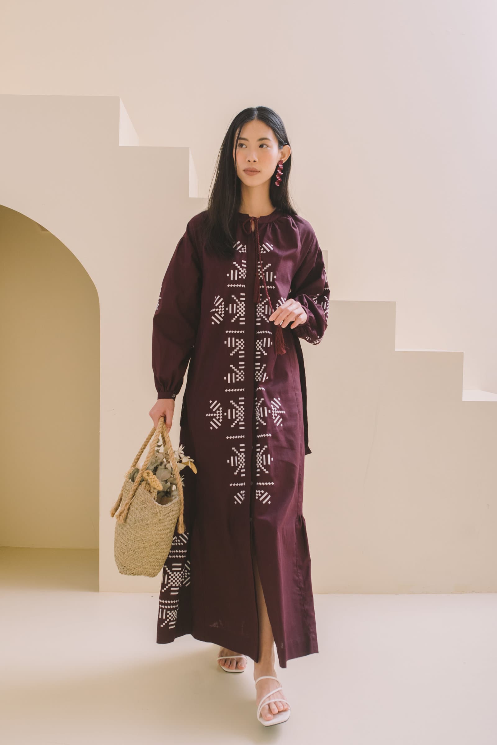 The Surya dress in plum, full length