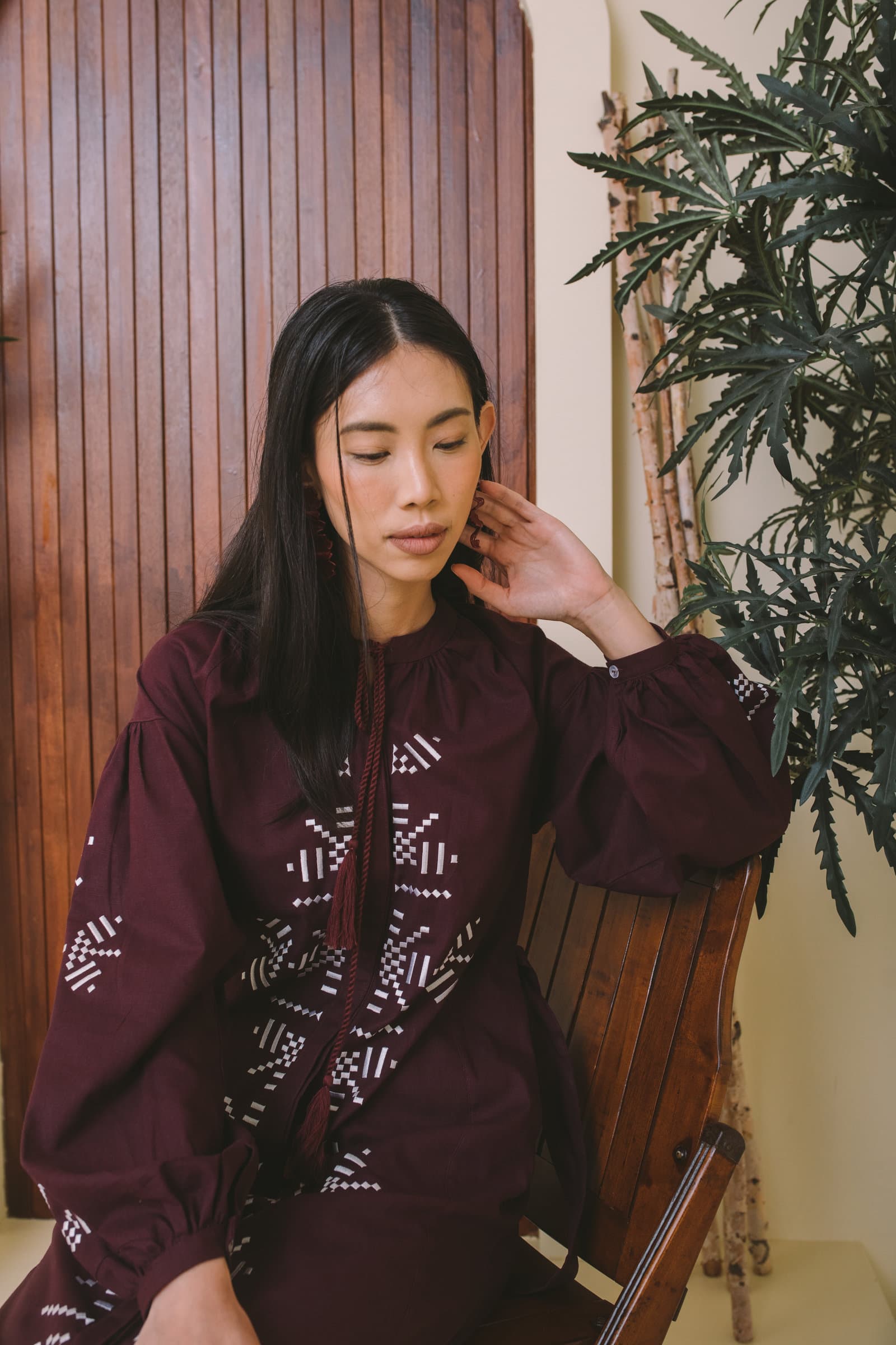 The Surya dress, seated